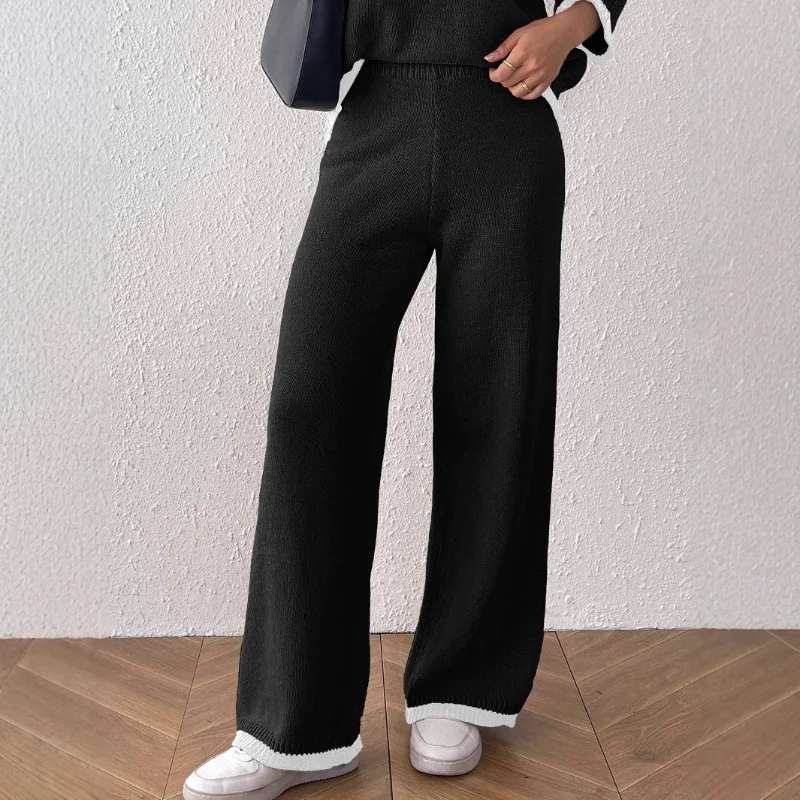 Women's Wool Pants Woven Sweater Casual Contrast Color Splicing High Waist Straight Leg Wide Leg Pants