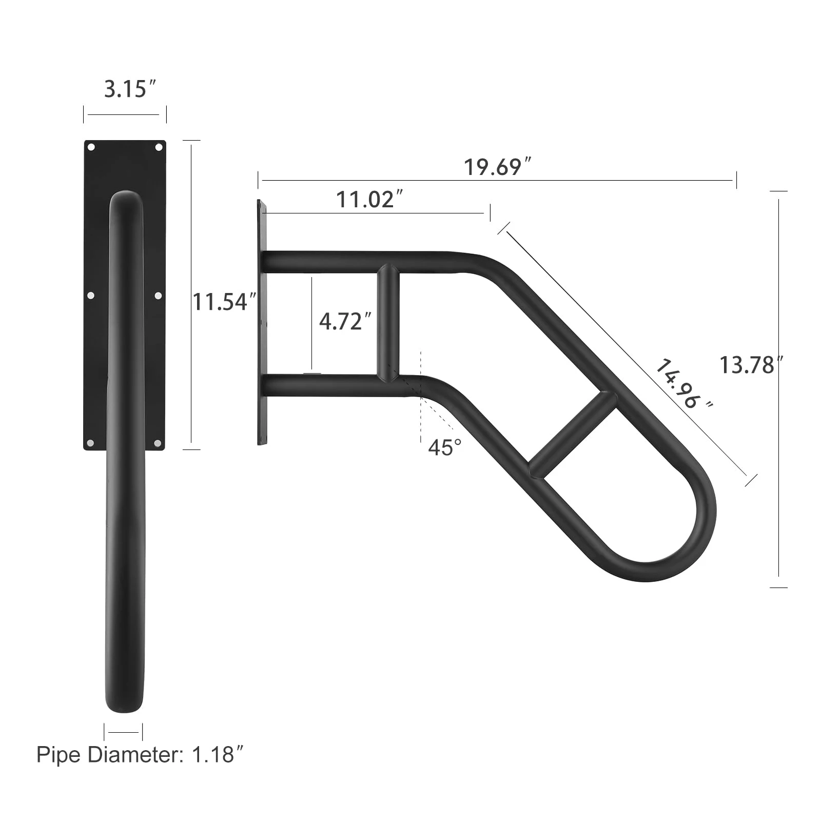 U-Shaped Step Handrail for 1-3 Indoor Stairs, 22.8" Safety Grab Bar for Elderly, Kids & Mobility Aid, Wall Mounted Non-Slip Railing for Low Steps & Doorways