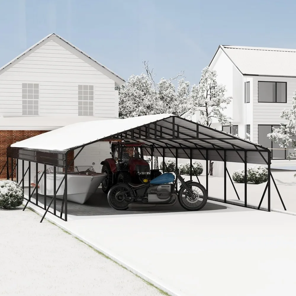 

20ft X 40ft Heavy-duty Metal Carport, Galvanized Steel Roof, Reinforced Base, High-strength Metal Carport Kit