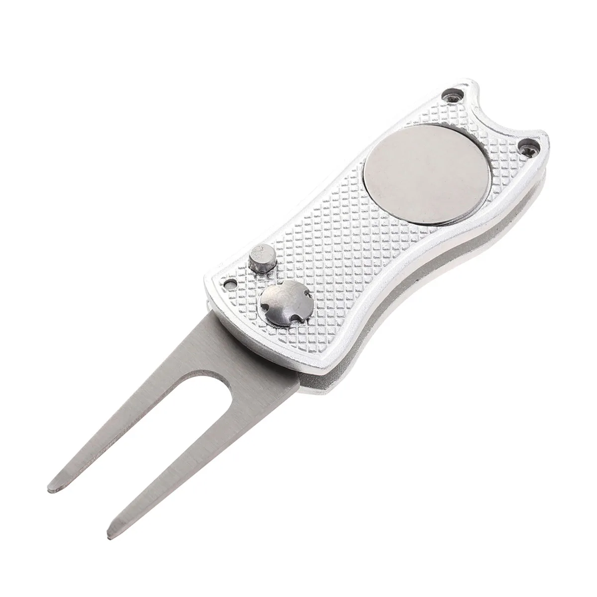 

Golf Tool Fork Ball Divot Foldable Stainless Steel and Marker Markers Repair Silver