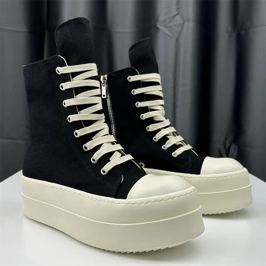 

High Quality 7cm Chunky Sole Canvas Lovers High Street Lace Up Trainer Rock Boots