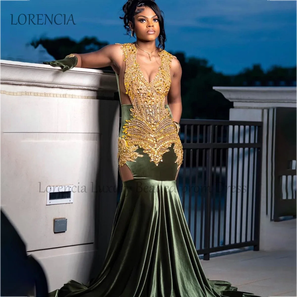 

2024 Long Green Prom Dresses Sexy Beading Rhinestones Gown For Black Girls Formal Mermaid Birthday Party Gown vestidos de gala