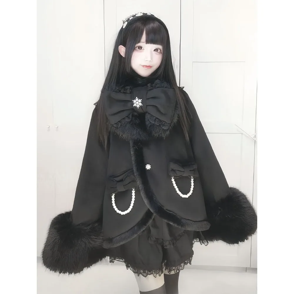 اليابانية Kawaii سترات طويلة الأكمام الأميرة نمط معطف + القوس وشاح الحلو المرأة عادية قطعتين مجموعة لوليتا الخريف الملابس