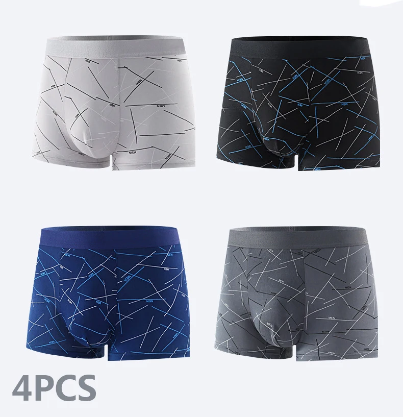 حجم كبير 4 قطعة الرجال الملاكمين الموضة العصرية شخصية الجلد ودية ملابس داخلية جيدة التهوية منتصف الخصر المطبوعة سراويل داخلية للرجال XL-4XL