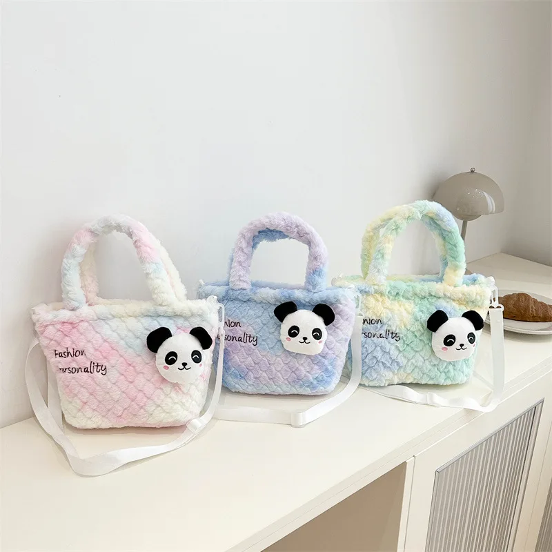 Neue süße Plüsch puppe Handtasche Cross body Cartoon Panda blenden Farbe Plüsch große Kapazität hundert mit Zubehör Umhängetasche