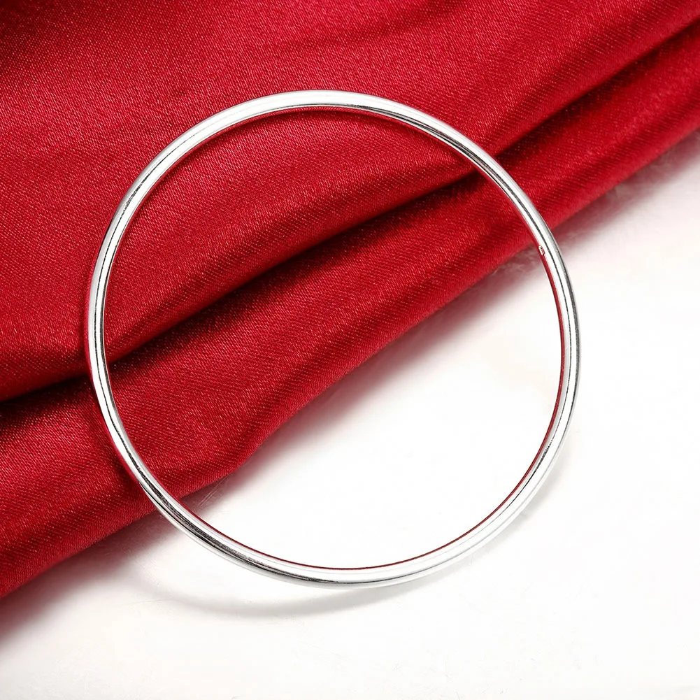 925 Sterling Silver Women's Bangle Simple Single Loop Design Diameter 6.5 Cm Silver Wedding Jewelry