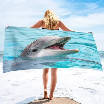 Dolphin beach towel, dolphins bath pool super soft plush microfiber swimming towel