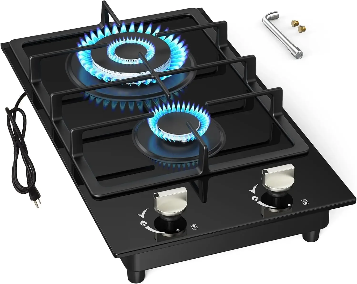 Cooktop 2 Burner, NG/LPG Dual Fuel Gas Stove Top, Built-in Gas Cooker with Thermocouple Protection,Tempered Glass Gas Propane Co