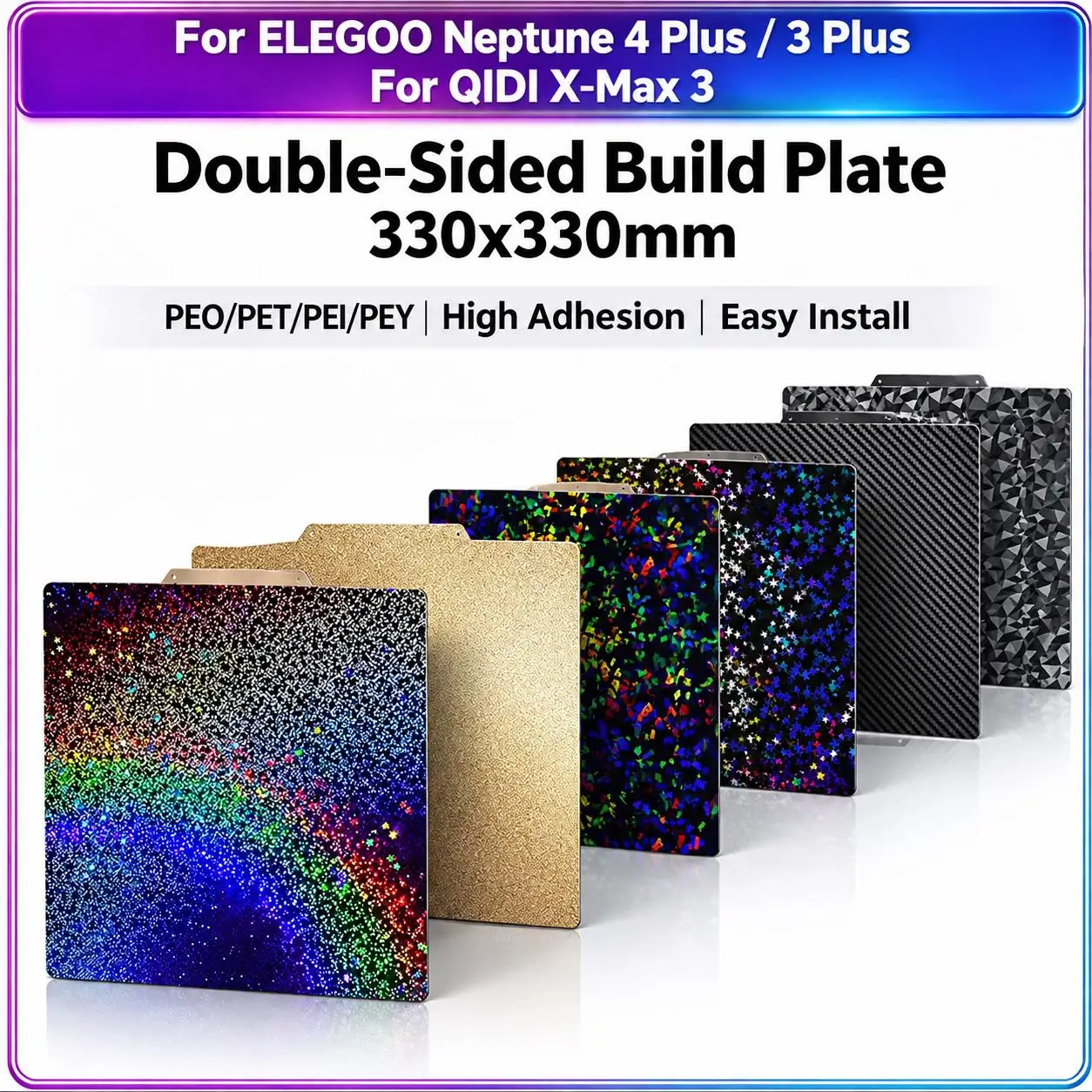 3D Build Plate 330x330mm Smooth Textured PEI Spring Steel Sheet For ELEGOO Neptune 4 Plus 3 Plus Anycubic Kobra 2 QIDI X-Max 3