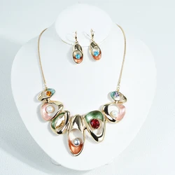 ICEYY Designer Gold Luxury Jewelry Set shape Collares Pearl Necklace Earring for Women beauty accessories