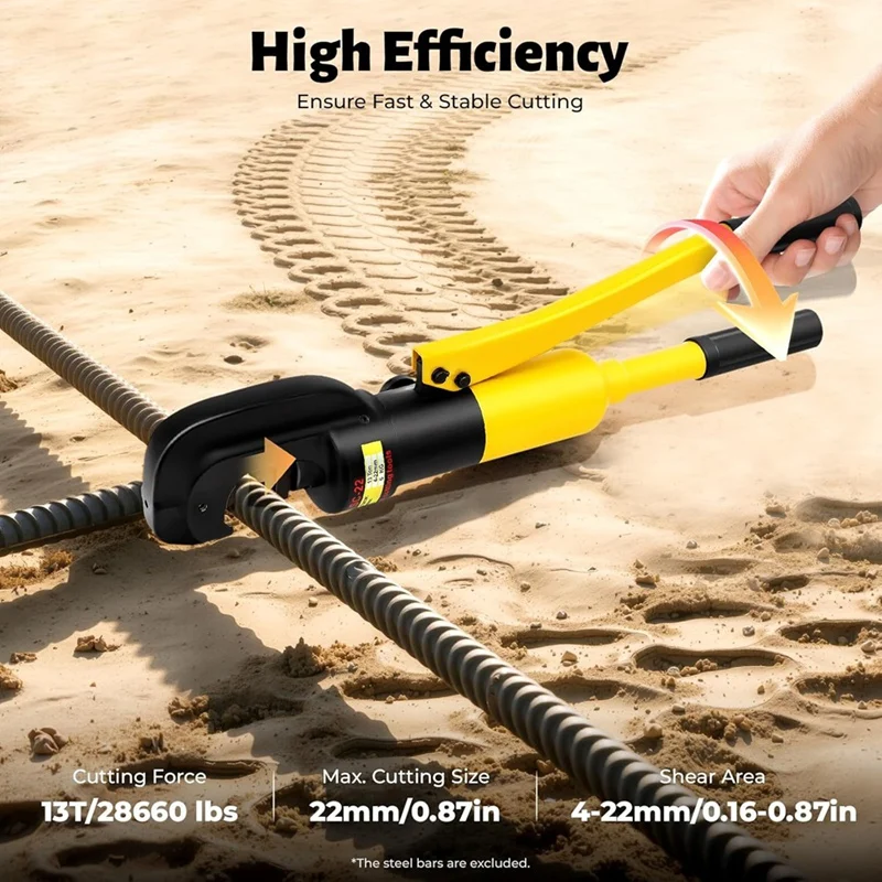 ●13 Ton Hydraulic Rebar Cutter, Handheld Hydraulic Bar Bolt Cutting Tool, for 4-22mm Rods, for Cut Screw Thread Steel