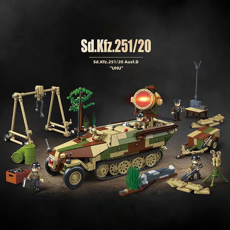 

Military War World 2 MOC 1267pcs Sd.Kfz.251/20 Armor Halftrack Set Building Blocks WW2 Soldier Figures Bricks Toys For Boys Gift