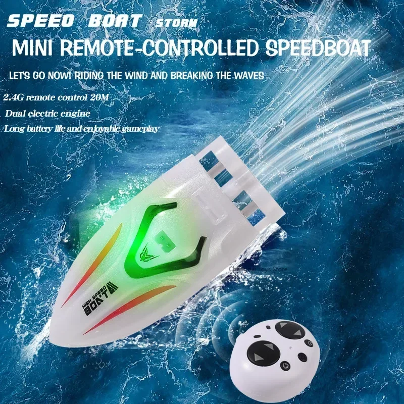 jjrc Mini RC Boat 5km/h Radio Remote Controlled High Speed Ship with LED Light Palm Boat Summer Water Toy Pool Toys Models Gifts