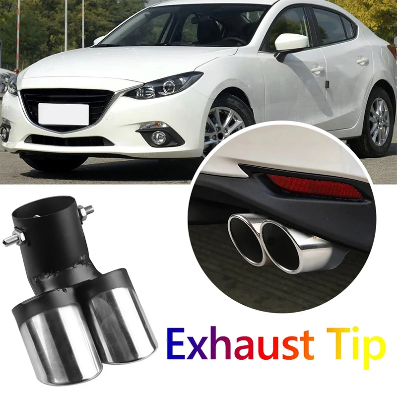 Universal Auto Muffler Silencer Dual Outlet Car Exhaust Tip Stainless Steel Slant Rolled Edge Anti-resistance Repair