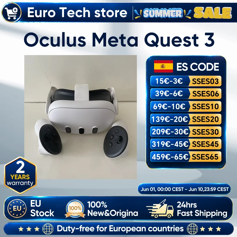 Nuevo Oculus Quest 3 8GB+512GB Alta definición 2064x2208 píxeles 4K+ Pantalla infinita 2.2 horas de duración de batería con 5060 mAh