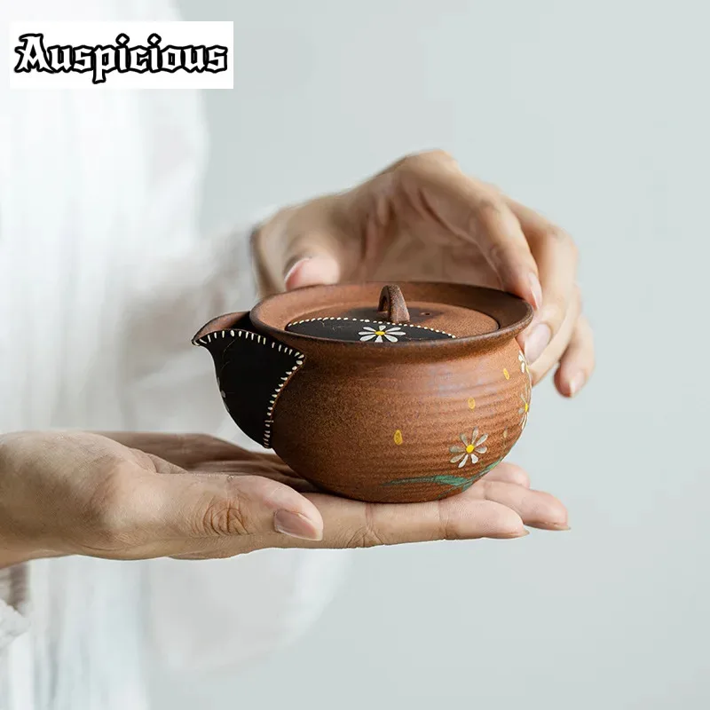 

150ml Pure Hand-painted Daisy Teapot Japanese Old Rock Mud Hand Grab Pot Purple Clay Tea Brewing Treasure Kettle Collection Gift