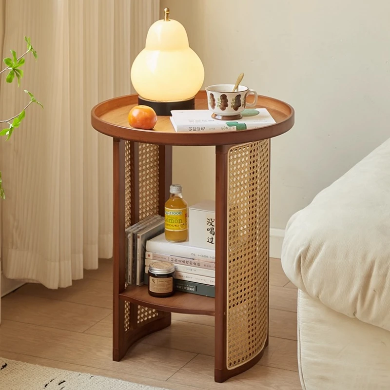 Rattan Weaving Bamboo Coffee Tables Living Room Tea Table Weaving Bedside Cabinet, Practical Versatile Home Furniture 2 Layers