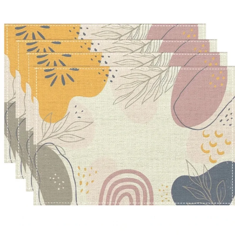 Abstract Art Print Linen Placemats 4‑Piece Set, Heat‑Insulating & Stain‑Resistant, Decor Placemats for Daily Dining Tables