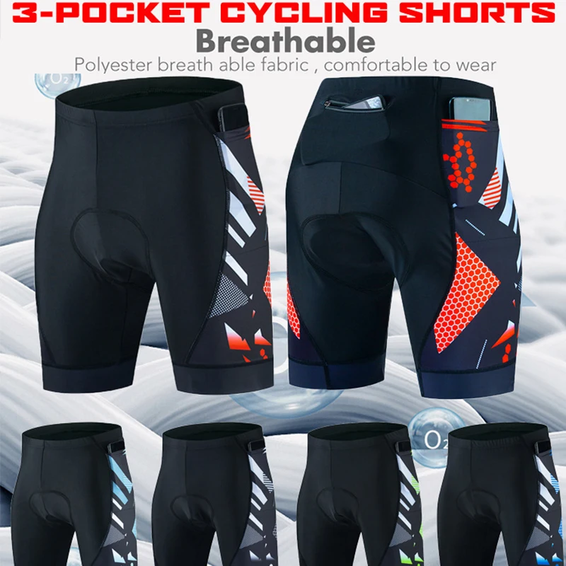 Men\'s Cycling Shorts, Three Pocket Leggings, Professional Mountain Bike Shorts, 5D Gel Filled, Lycra Breathable Cycling Pants