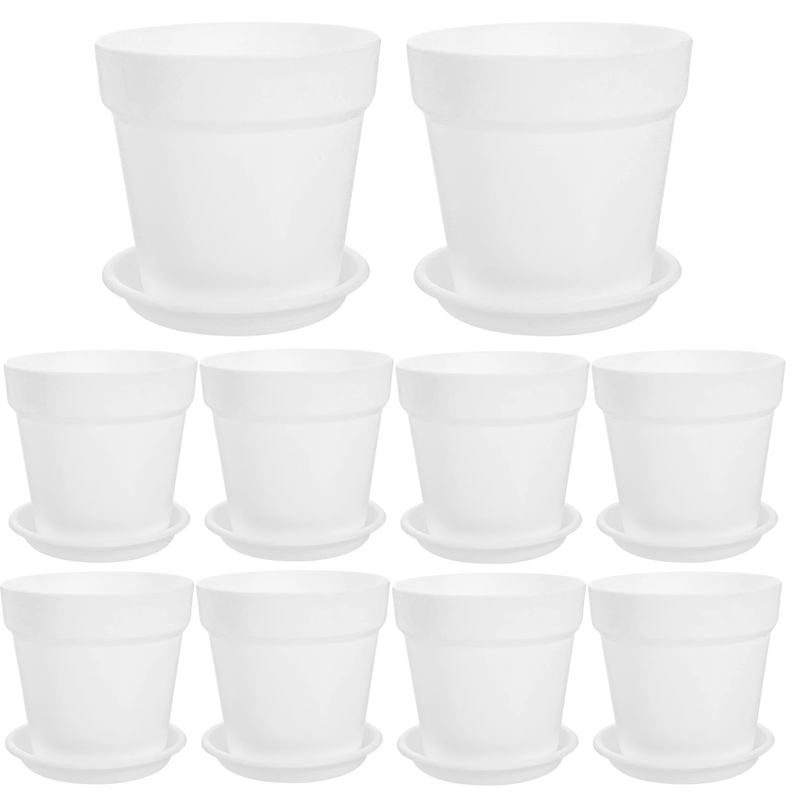 

10 Sets Plastic Flower Pot Indoor Mini Bonsai Pots Nursery with Trays Round Small Garden Planter Pp Office Planting