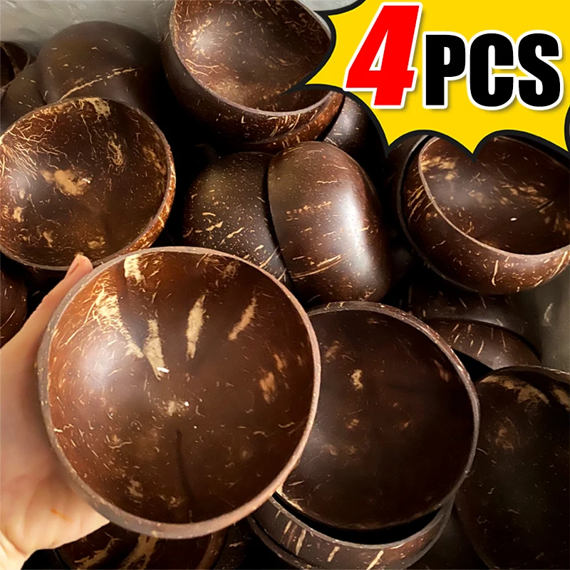Cuencos de cáscara de coco pulidos de 12-15CM, platos para servir ensalada de frutas, utensilios reutilizables de madera, cuenco de coco Natural, fiesta de desayuno