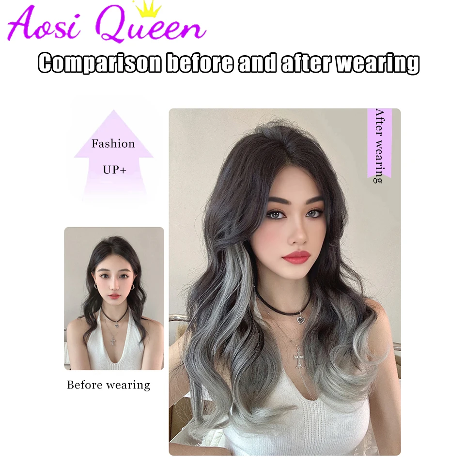 AS Wig Piece Female One Piece Big Wavy Long Curly Hair Increase Volume Fluffy Simulation Highlighting Hair Extension Piece