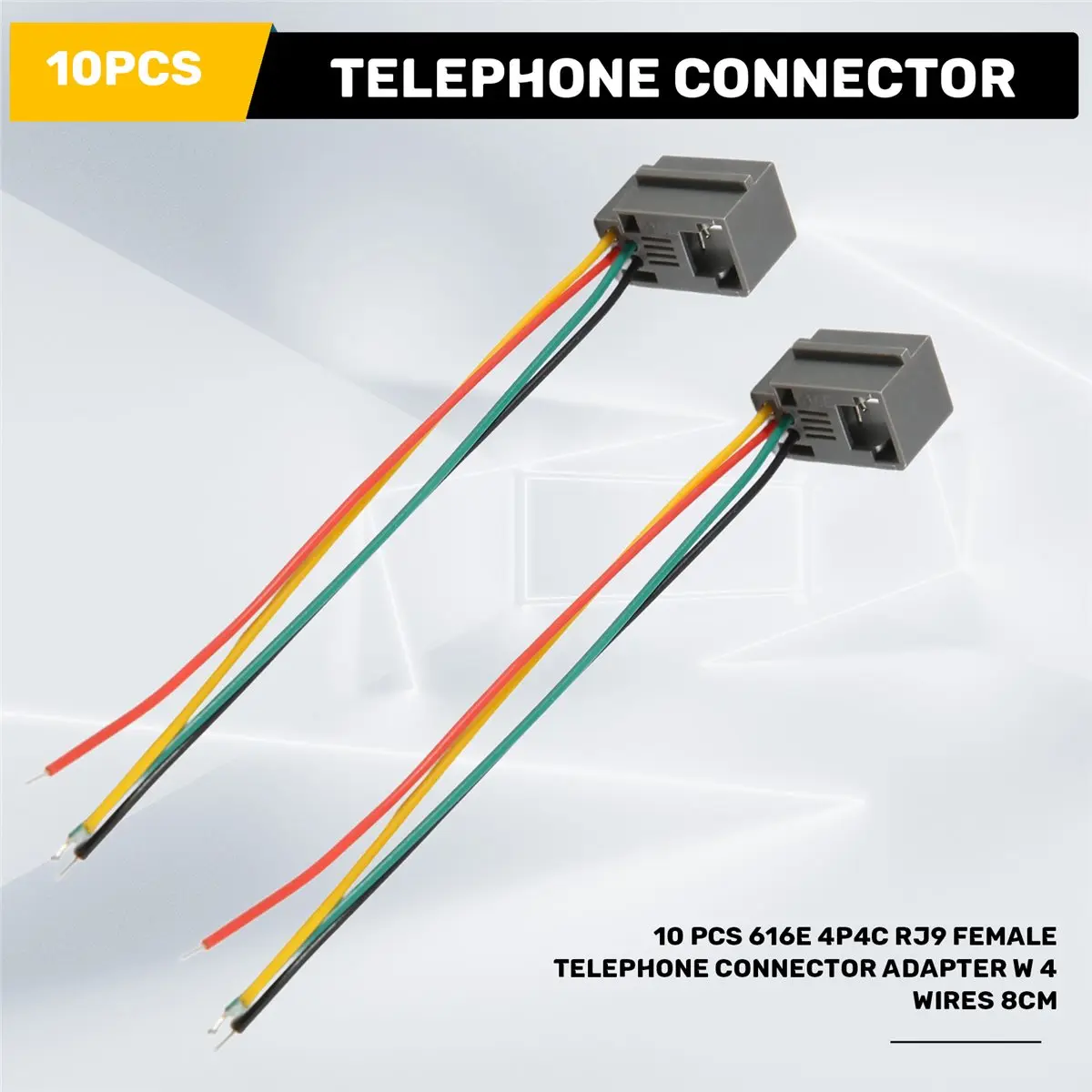 A64I 10 Pcs 616E 4P4C RJ9 Female Telephone Connector Adapter w 4 Wires 8cm