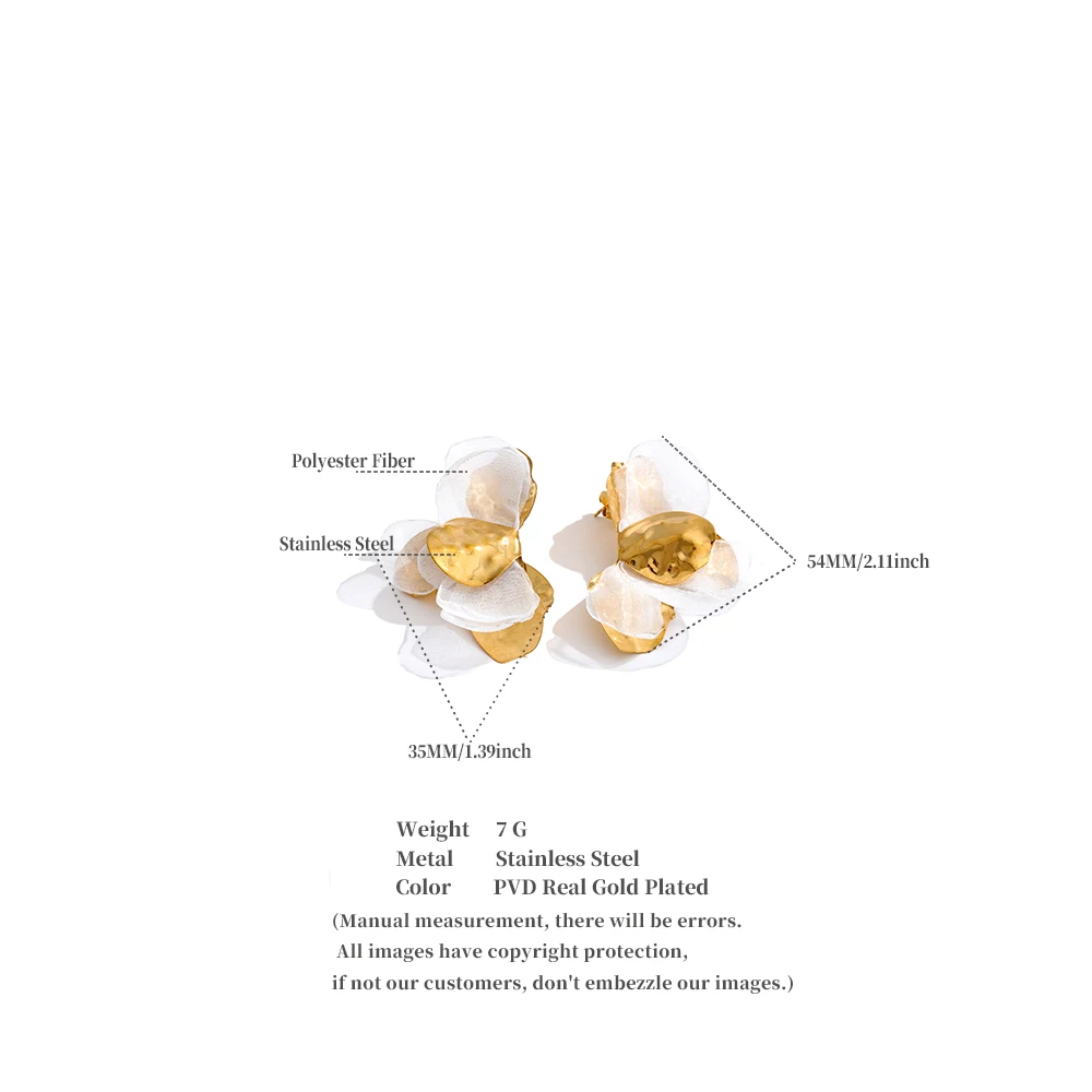 Yhpup Exklusives Design Edelstahl Metall Stoff Blumen-Ohrstecker Trendiger Schicker Einzigartiger Moderner Schmuck – Detail 1