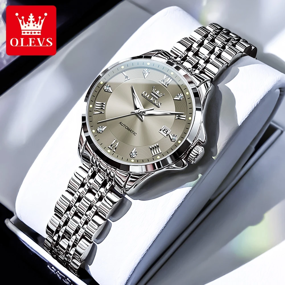 OLEVS 6702 Women's Mechanical Wristwatch Date Roman Scale Waterproof Luxury Classic Automatic Ladies Dress Watches