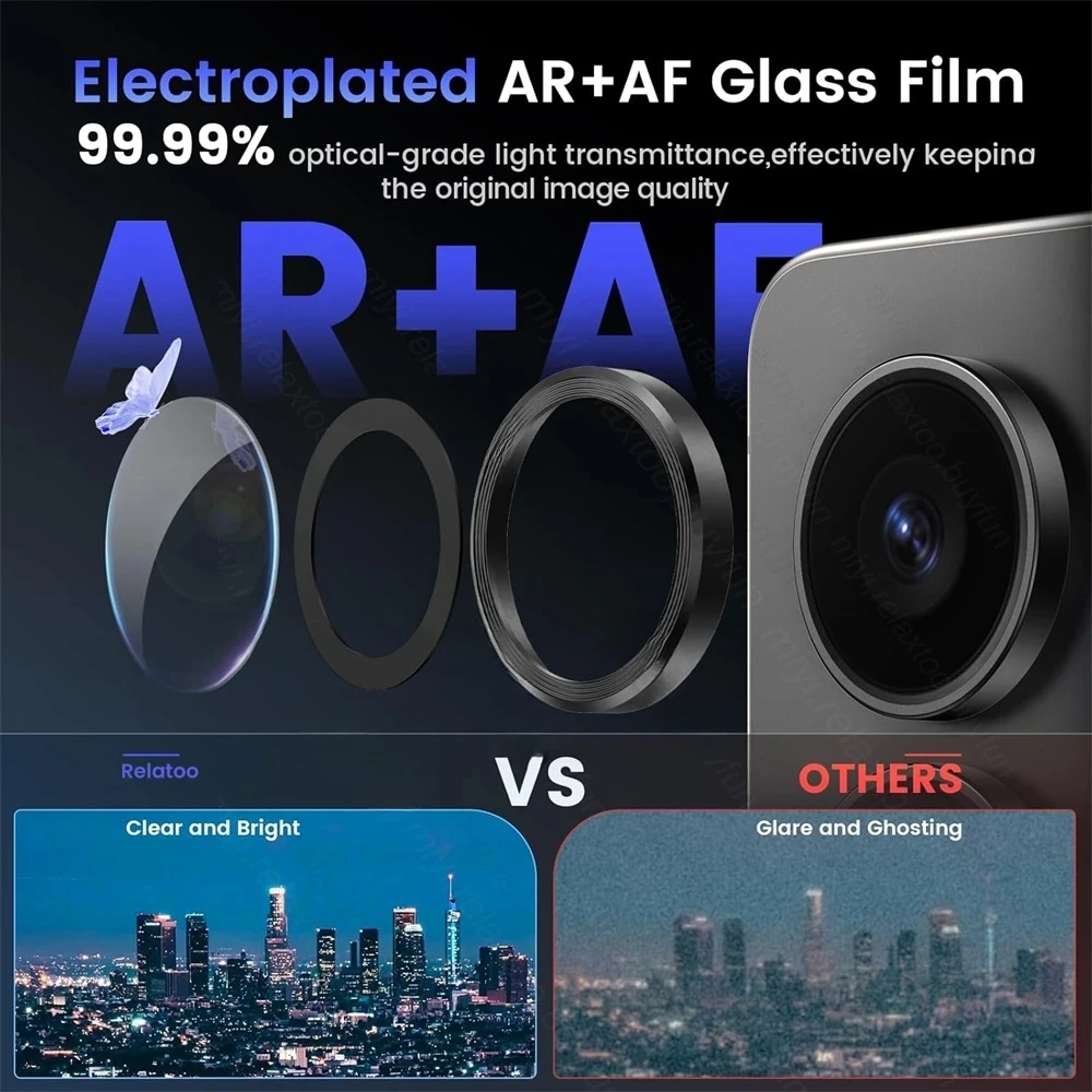 واقي حلقة عدسة معدنية شفافة ملونة لهاتف سامسونج جالاكسي S25 Ultra Plus S24 S23ultra 9D مطلي بالكاميرا AR + AF طبقة زجاجية