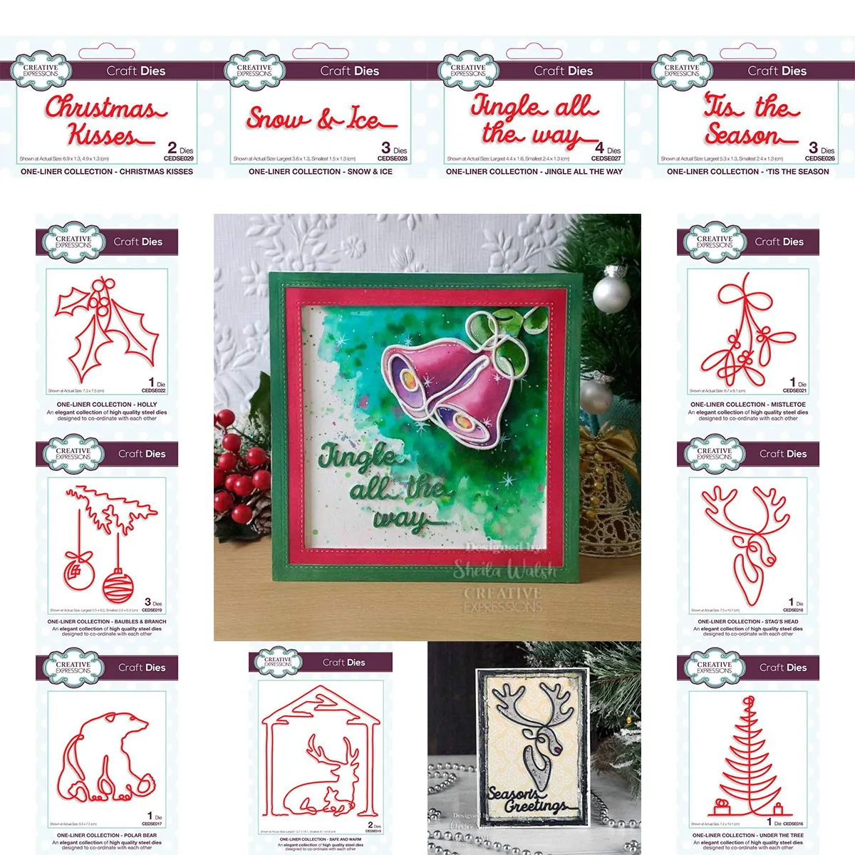 Christmas One-Liner Art Metal Cutting Dies Set Christmas Kisses Snow & Ice Jingle all the way Polar Bear For Scrapbooking