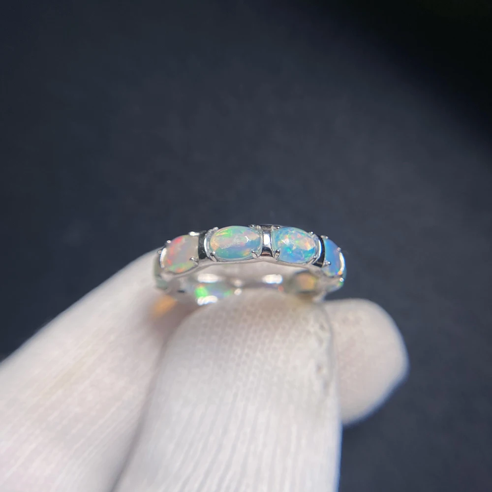 Dual-use Natural Opal Ring Pendant Sterling 925 Silver October Birthstone 4*6mm Full Opal for Women Party Fine Jewelry Gift - view 5