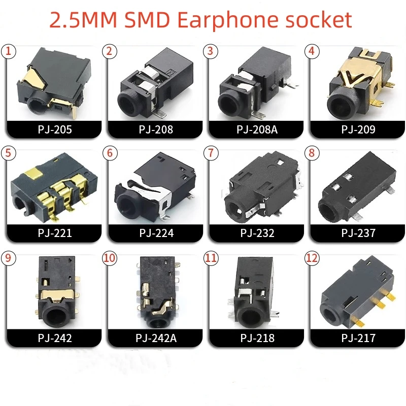 

Headphone socket pj-208 single and double channel stereo sinking board SMT patch audio audio power supply 2.5mm female seat