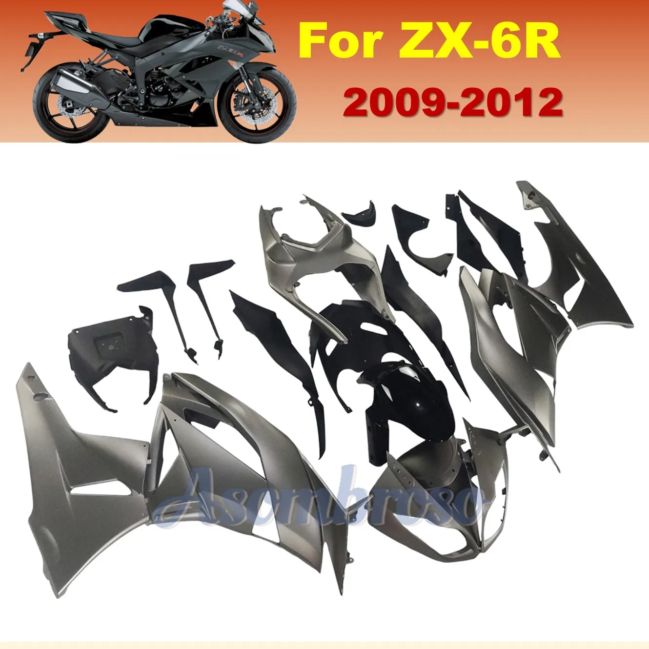 Silve Gray ABS Plastic Body Injection Fairing kit For Ninja ZX 6R 2009 2012 2011 2010 ZX 636 ZX-6R ZX6R 09-12