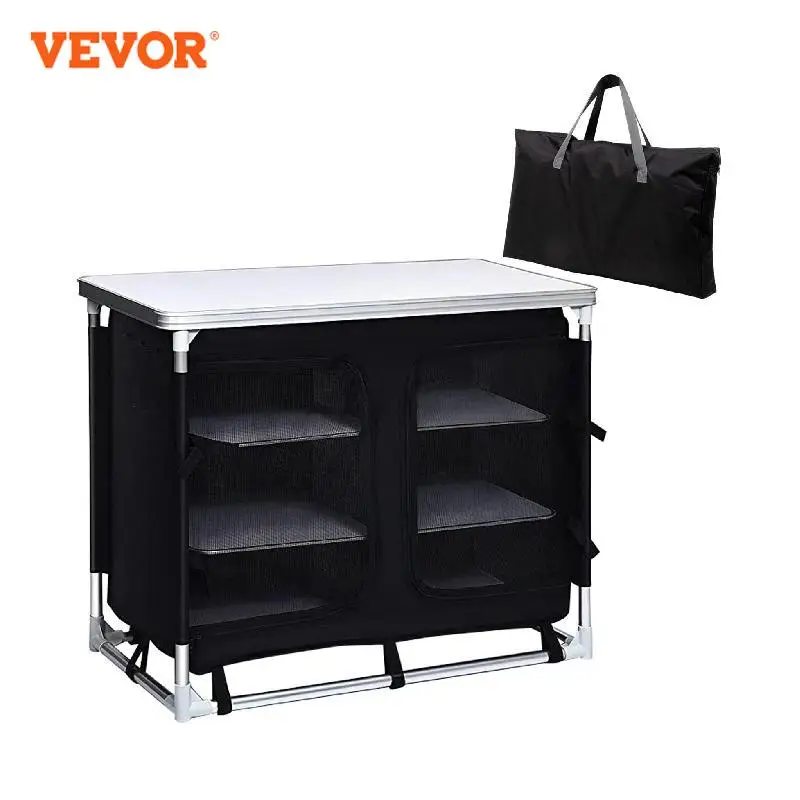 VEVOR Outdoor Camping Foldable Folding Kitchen Table Aluminum Cooking Cabinet with Storage Organizer Carrying Bag for Picnic