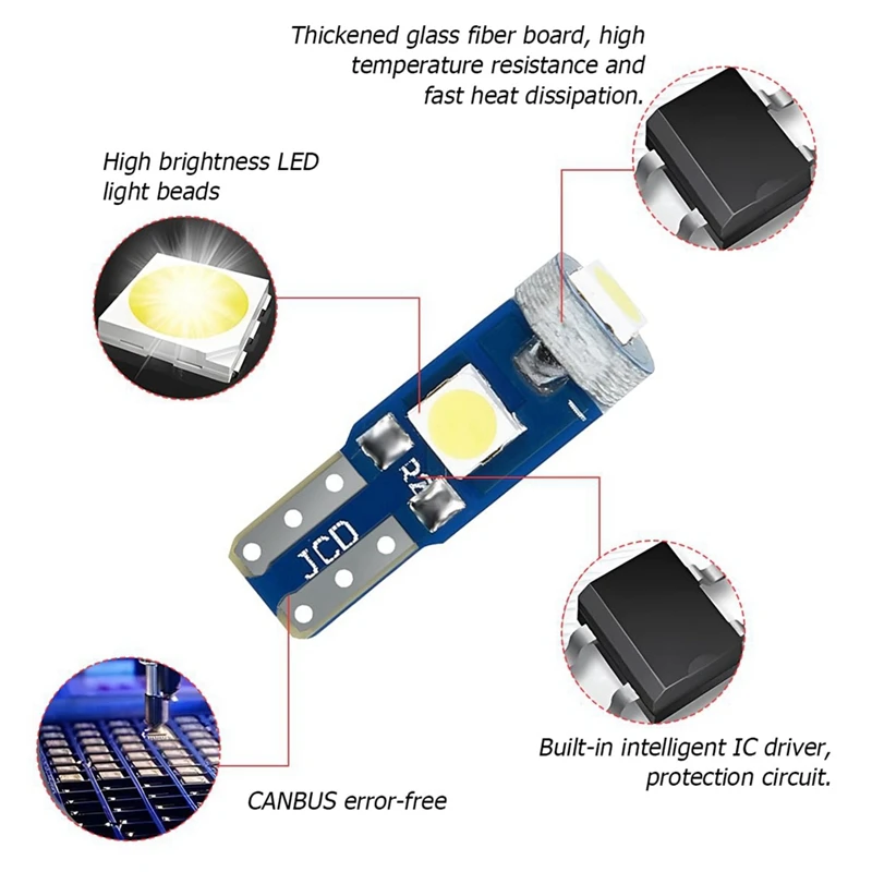 20 stuks T5 LED-verlichting voor autodashboardpaneelmeterindicator, 3030-3SMD lichtvervanging met twist lockaansluiting