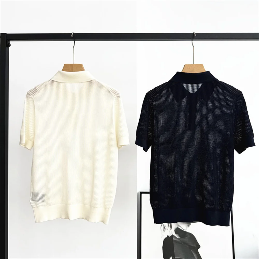 26 Summer Women's Lapel Pullover Short-Sleeved Hollow Sweater Thin Top