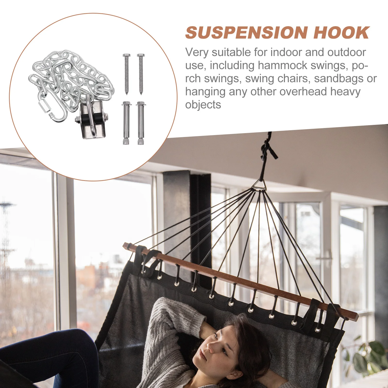 

1Set Stainless Steel Swing Fixing Chain Kit Heavy Duty Suspension Hook for Hammock Chairs Swing Fitness and Amusement Equipment