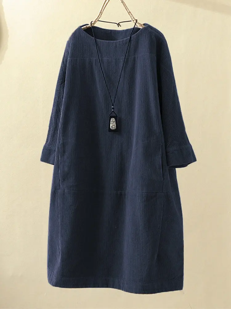 Autumn and winter new corduroy fashionable temperament sexy casual solid color dress loose dress women\'s clothing
