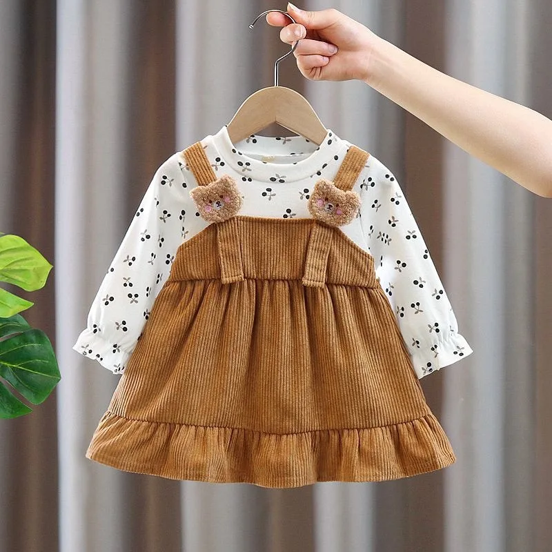 Baby Kleidung Mädchen Frühling Und Herbst Bär Und Kirsche Muster Baby Kleider Nette Casual Baby Mädchen Kleid Kinder Prinzessin Kleider