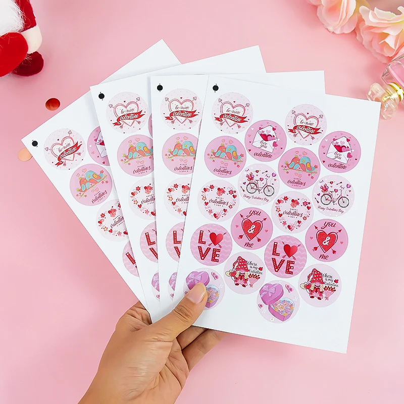 72pcs Valentine's Day Round Sticker Red Pink Heart Paper Label Sealing Stickers DIY Envelope Scrapbooking Crafts Wedding Decor