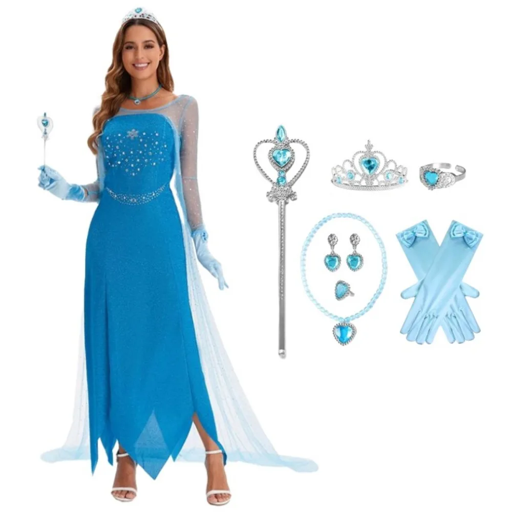 

Movie Ice Princess Cosplay Costume Women Anime Blue Dress Suit Female Ice Queen Role Play Dress Halloween Carnival Party