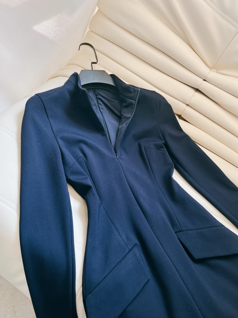 Ele High Collar Bodycon Dr Sexy Sophistied Ladylike Sle Polyester Fiber Long Sve A-Line Skirt Ba Zipper