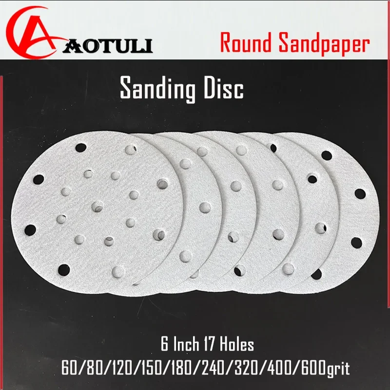Grinding Disc Round Sandpaper 6 Inch 17 Holes Aluminum Oxide Sanding Disc 60 to 600 Grits for FESTOOL/MIRKA/3M ect Sander