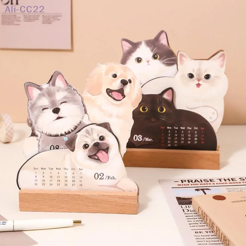{MX} 2026 لطيف القط الكلب سلسلة أجندة مكتبية /رزنامة مكتبية مع قاعدة خشبية الجدول مخطط اليومية جدولة مذكرة ملاحظات مكتب زينة زخرفية #3