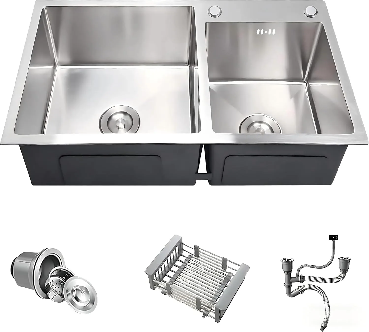 

30" Double Bowl Kitchen Sink - Nano-Coated Stainless Steel with Accessories