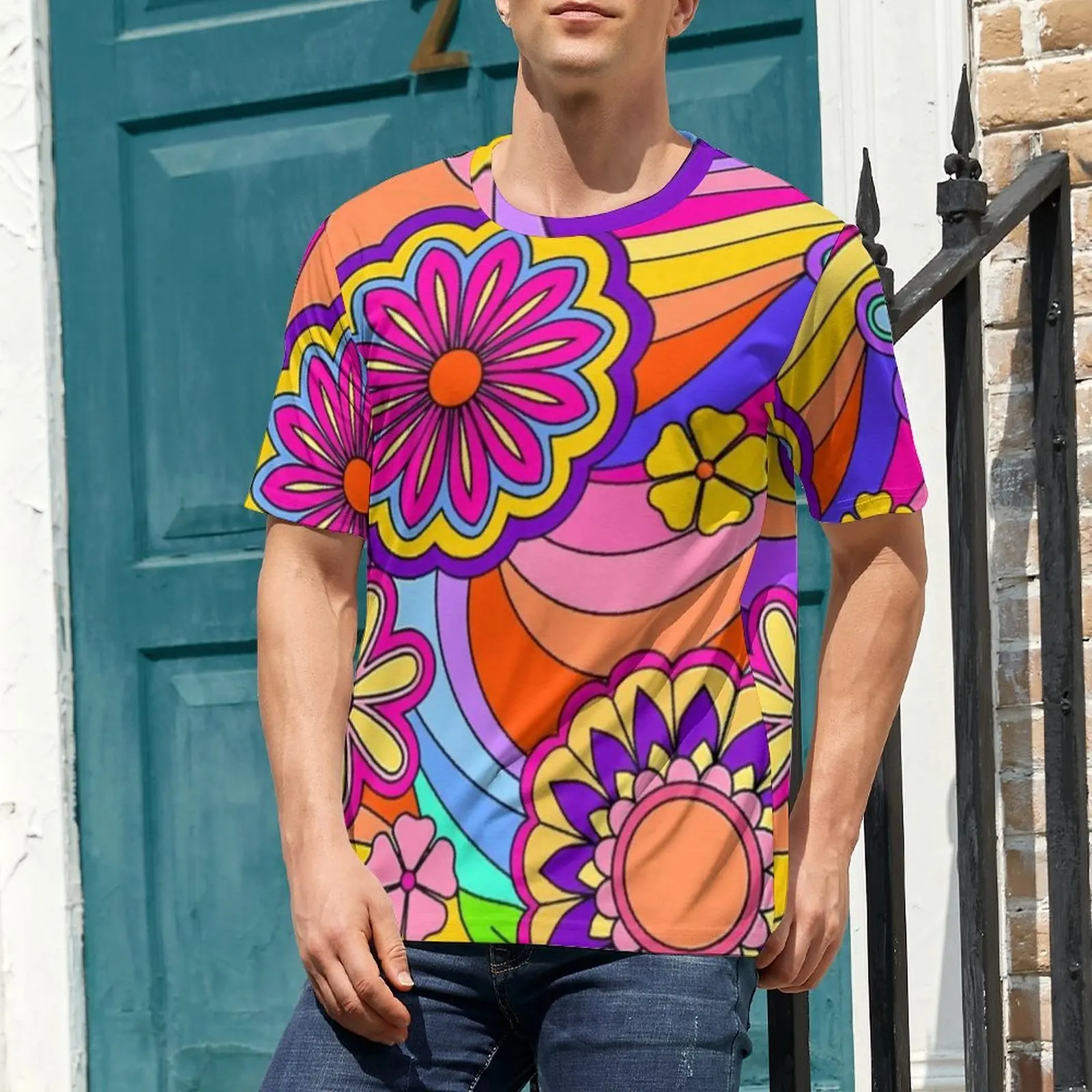 Flower Power Inspired T Shirt Groovy Hippy Retro Fashion T-Shirts Men Tshirt Summer Short Sleeve Graphic Clothes Plus Size