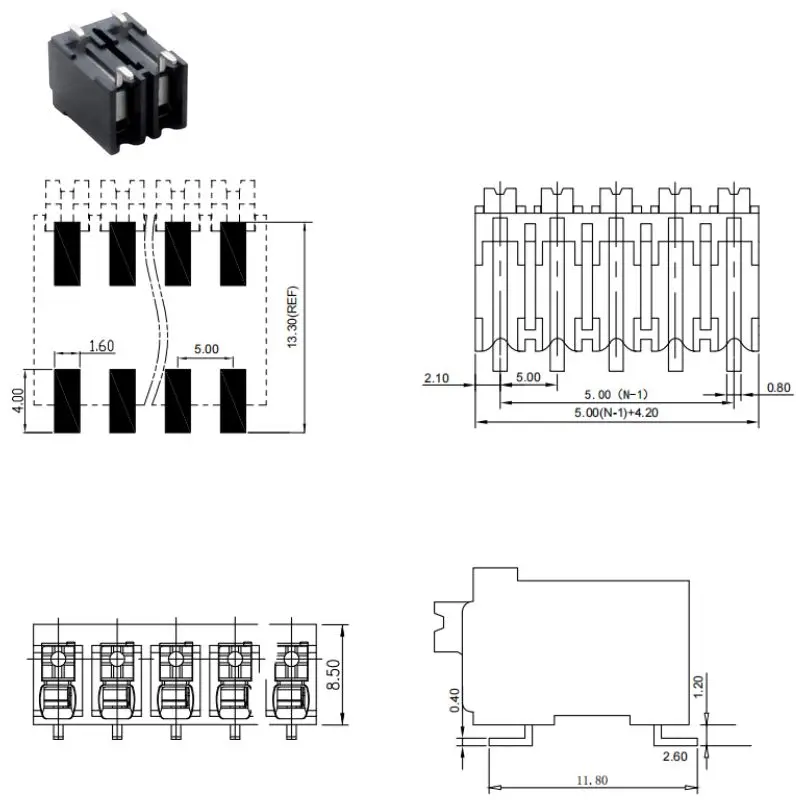 25PCS 50PCS Pitch Double Row Screwless Spring PCB Terminal Block DG212R-THR KF2035 5.0mm Press Type PCB Wire Terminal Connector