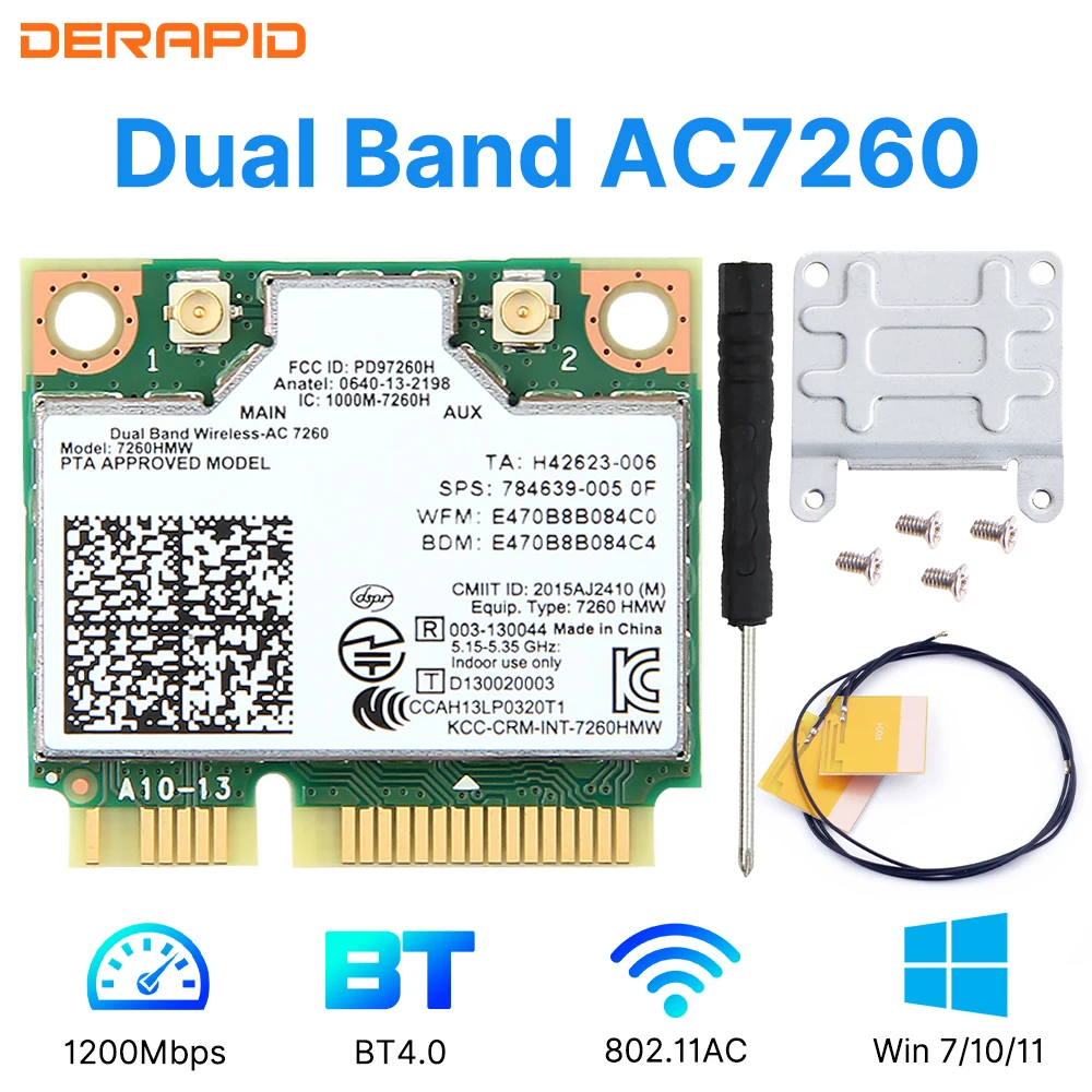 WiFi 5/6 Adapter AX3000H/AC7260 Dual Band 2.4G/5Ghz For Bluetooth 4.0/5.2 Mini PCI-E Network Wlan WiFi Card 802.11AX Win 7/10/11