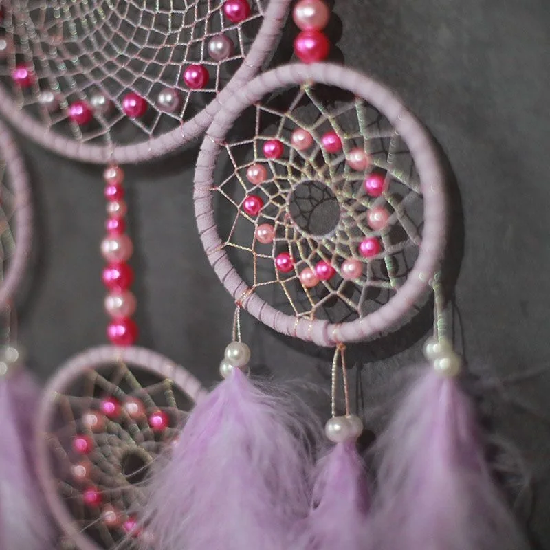 Multi‑ring Handmade Dreamcatcher Colorful Feather Beaded Wall Hanging Boho Home Decor Ornament for Bedroom Dorm Party Decoration view 3